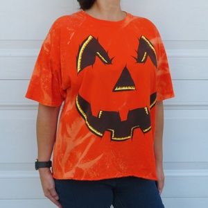 Halloween Jack O Lantern Stripe Bleach Tee sz XL